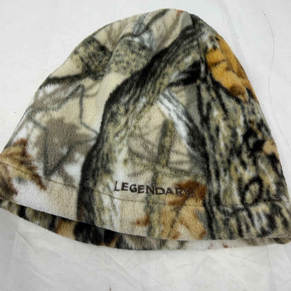 Legendary Whitetails Reversible Fleece Camo Beanie Hat Olive Green Buck Logo